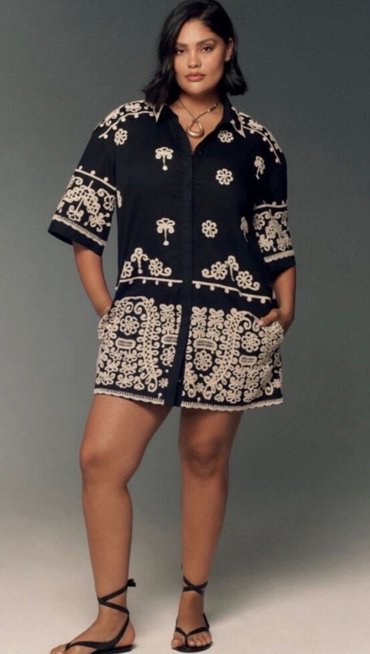 Anthropologie Maeve Short-Sleeve Collared Mini Shirt Dress Size 2XL NWT